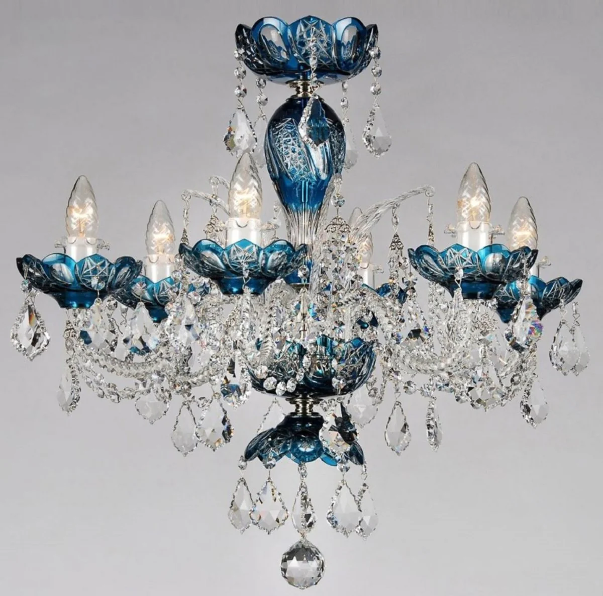 Casa Padrino araña de luces barroco de lujo azul Ø 64 x A. 60 cm - Lámpara de Araña de Hotel y Restaurante - Luces Barrocos - Noble y Magnífico