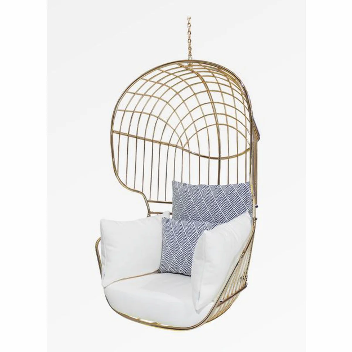 Casa Padrino silla colgante de lujo oro / blanco / azul A. 120 cm - Muebles de interior y exterior