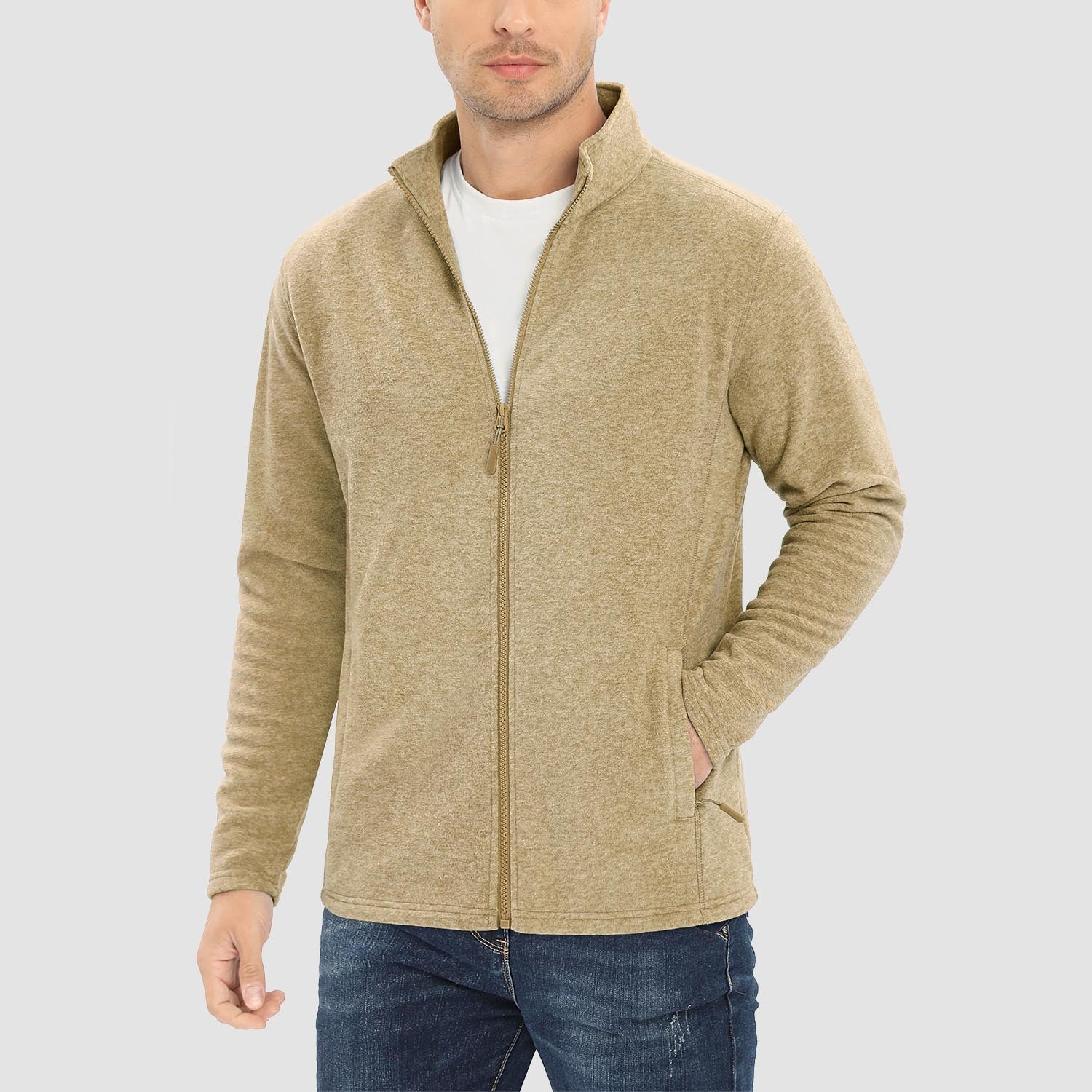 Men's Fleece Jacket Sweater Full Zip Up Coat With Zipper Pockets