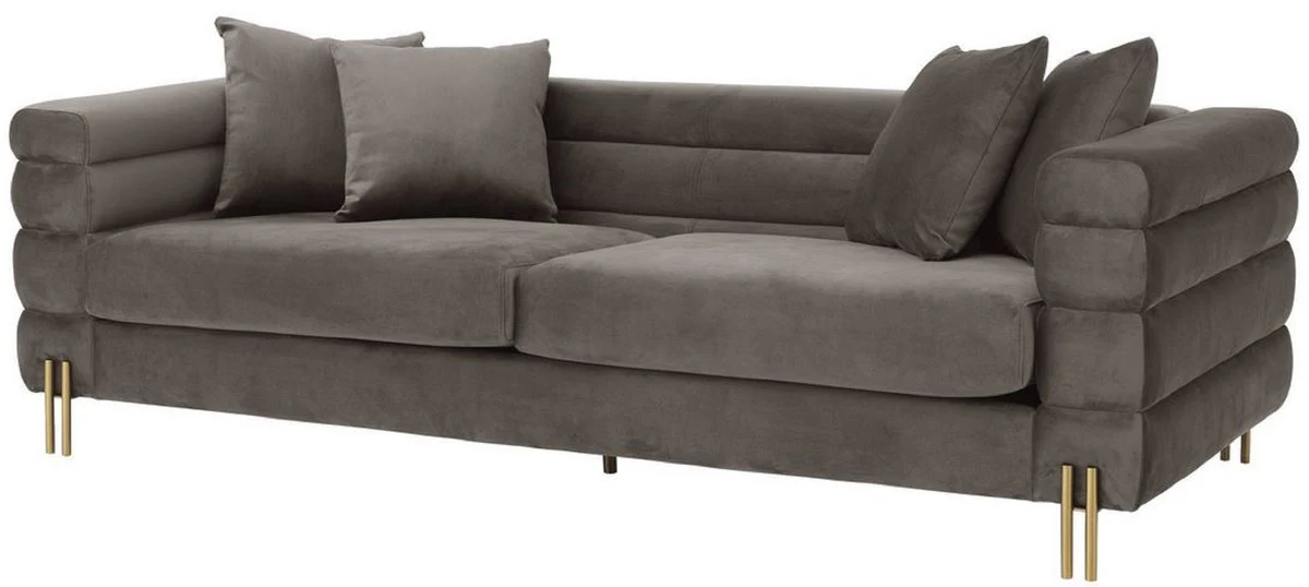 Casa Padrino sof¨¢ de lujo gris / lat¨®n 230 x 95 x A. 70,5 cm - Sof¨¢ de sal¨®n con terciopelo fino - Muebles de Lujo
