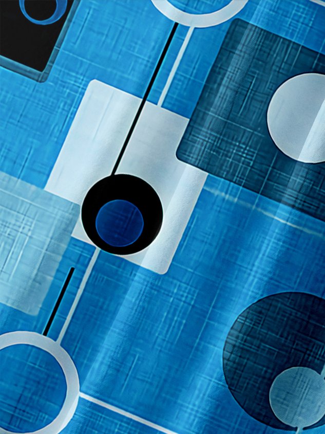 Geometric Line Pattern Chest Pocket Short Sleeve Casual Shirt