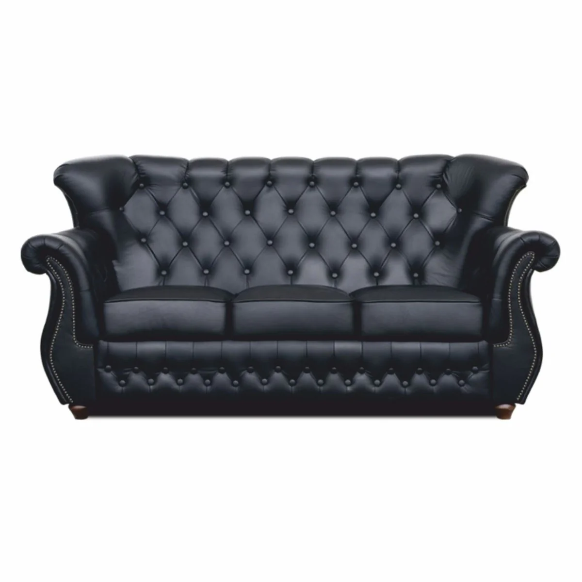 Casa Padrino Sof¨¢ Chesterfield de Cuero de Lujo Negro / Marr¨®n Oscuro 190 cm - Muebles de Sal¨®n