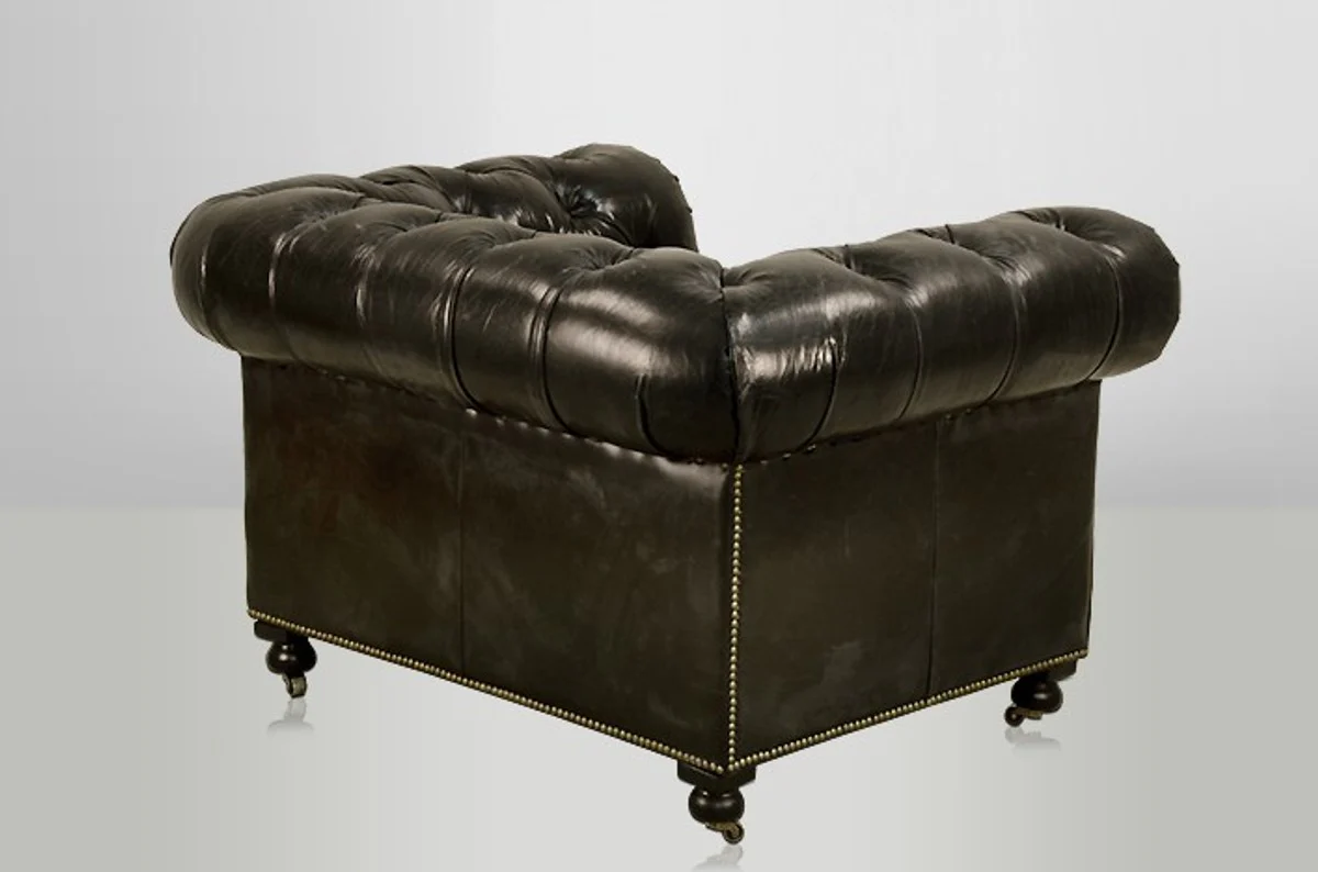 Chesterfield luxury leather armchair Vintage Leather Ebony Casa Padrino - Club