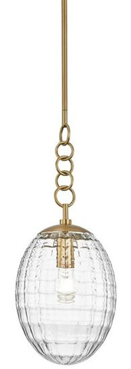 Casa Padrino lámpara colgante de lujo latón antiguo Ø 21,6 x H. 55,9 cm - Lámpara Colgante con Pantalla de Vidrio en Forma de Huevo - Lámpara de Salón