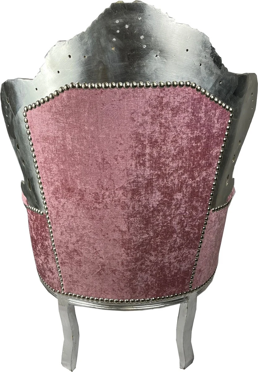 Casa Padrino sill¨®n barroco rosa / plata - Sill¨®n de sal¨®n de madera maciza hecho a mano - Sill¨®n de sal¨®n de estilo antiguo - Muebles de sal¨®n de estilo barroco - Muebles barrocos