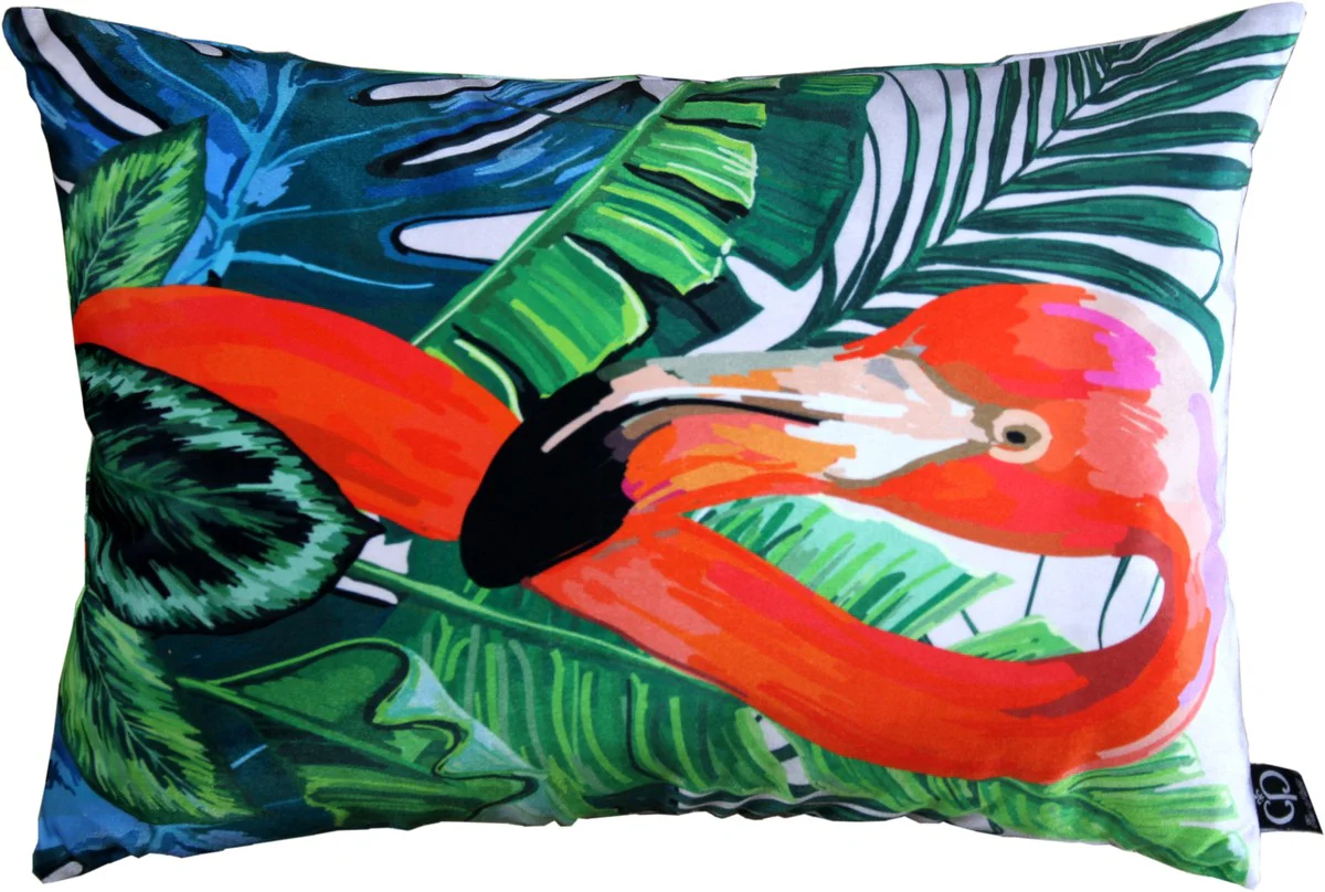 Coj¨ªn de sal¨®n Casa Padrino New Orleans Flamingo Multicolor 35 x 55 cm - la mejor tela de terciopelo - accesorios de decoraci¨®n de lujo