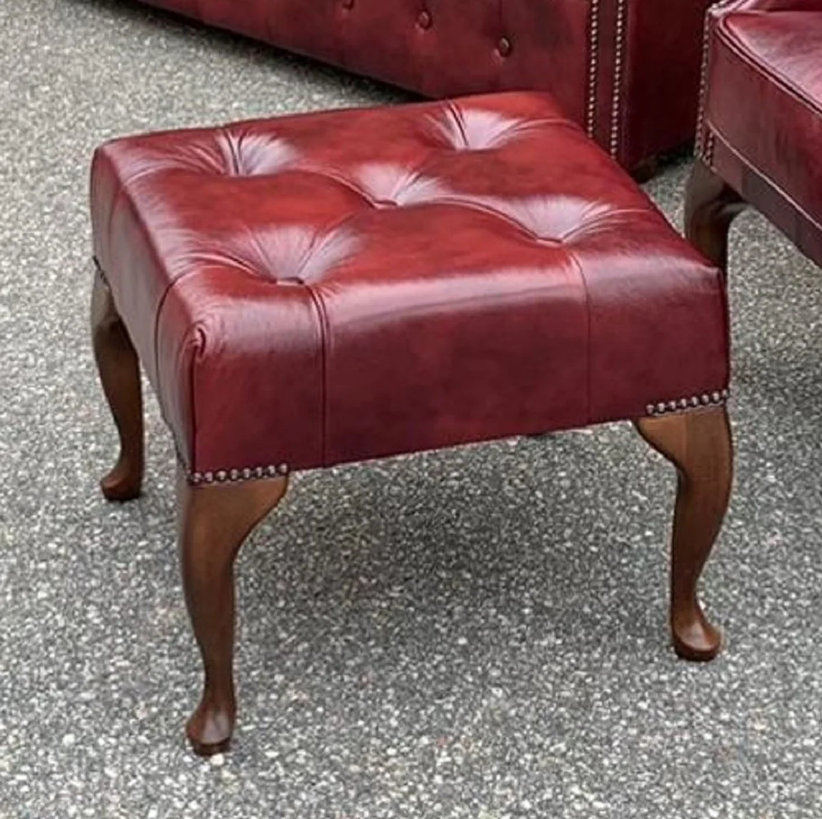 Casa Padrino taburete de cuero Chesterfield de lujo rojo burdeos / marr¨®n A. 45 cm