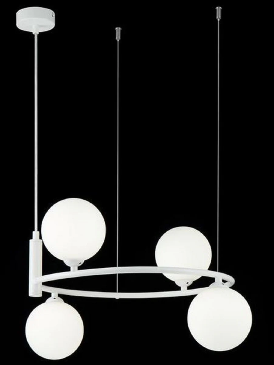 Casa Padrino lámpara colgante de lujo blanco / blanco Ø 39 x H. 28 cm - Lámpara Colgante de Metal Moderna y Ajustable en Altura con Pantallas de Vidrio Redondas