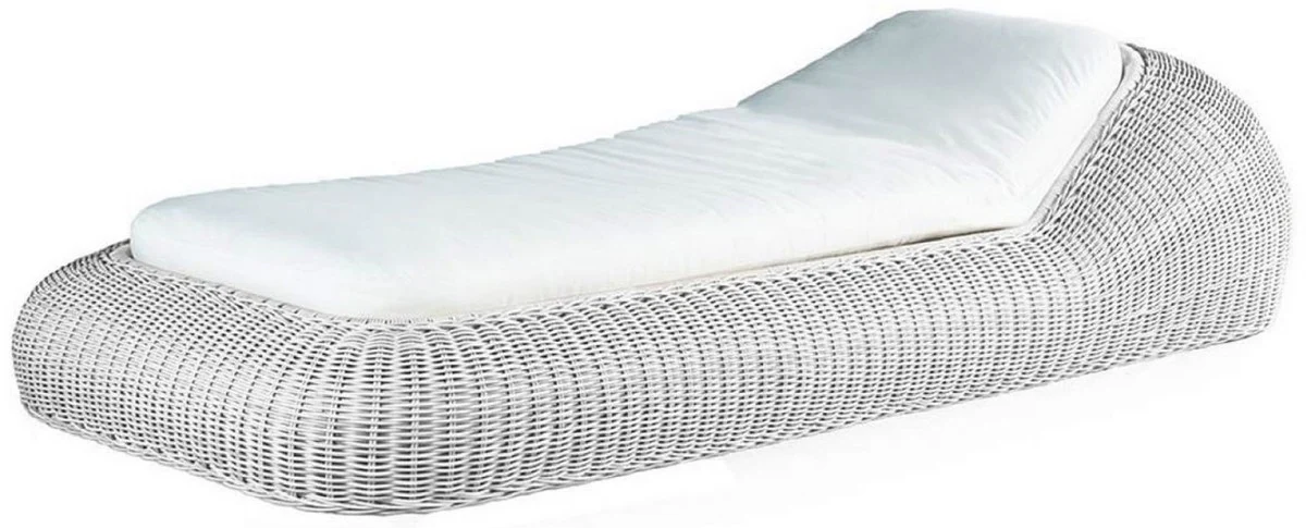 Casa Padrino tumbona de jardín de lujo blanco / blanco 238 x 100 x A. 50 cm - Tumbona resistente a la intemperie tejida a mano - Tumbona moderna - Muebles de Jardín de Hotel