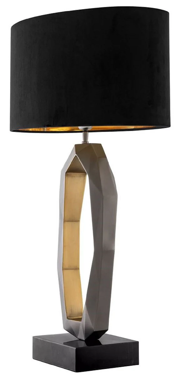 Casa Padrino lámpara de mesa de lujo bronce de cañón / latón antiguo / negro 50 x 30 x A. 86,5 cm - Lámpara de escritorio con base de mármol y pantalla ovalada - Iluminación de lujo