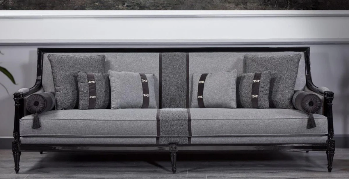Casa Padrino sof¨¢ barroco de lujo gris / negro - Magn¨ªfico sof¨¢ de sal¨®n - Muebles de sal¨®n estilo barroco - Muebles de lujo estilo barroco - Muebles barrocos - Noble y Magn¨ªfico