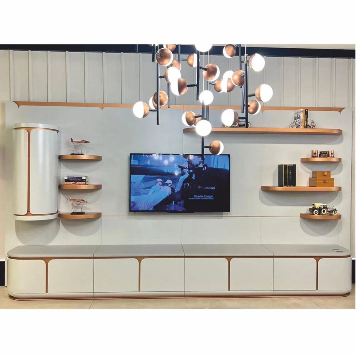 Casa Padrino aparador de TV de lujo blanco / gris / cobre 400 cm - Muebles de sal¨®n y hotel