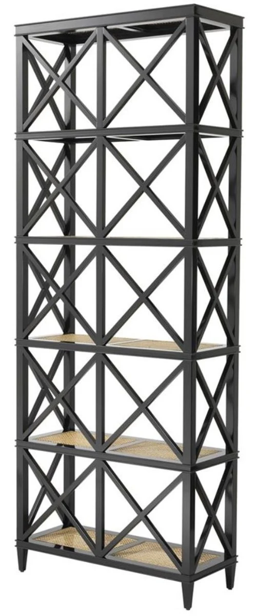 Casa Padrino Luxury Living Room Shelf Cabinet Black / Natural 85 x 35 x H. 220 cm - Luxury Furniture