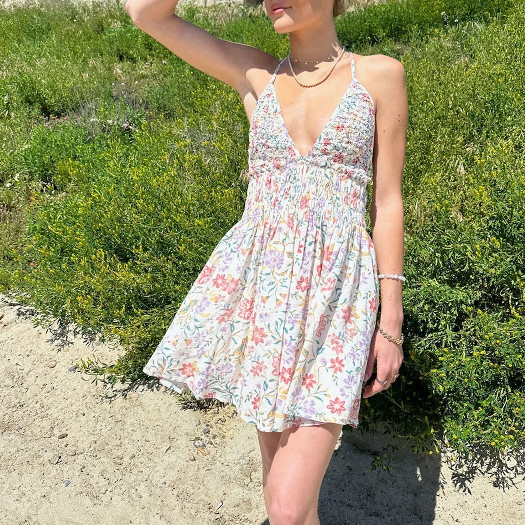 Seaside Floral Strap Mini Dress