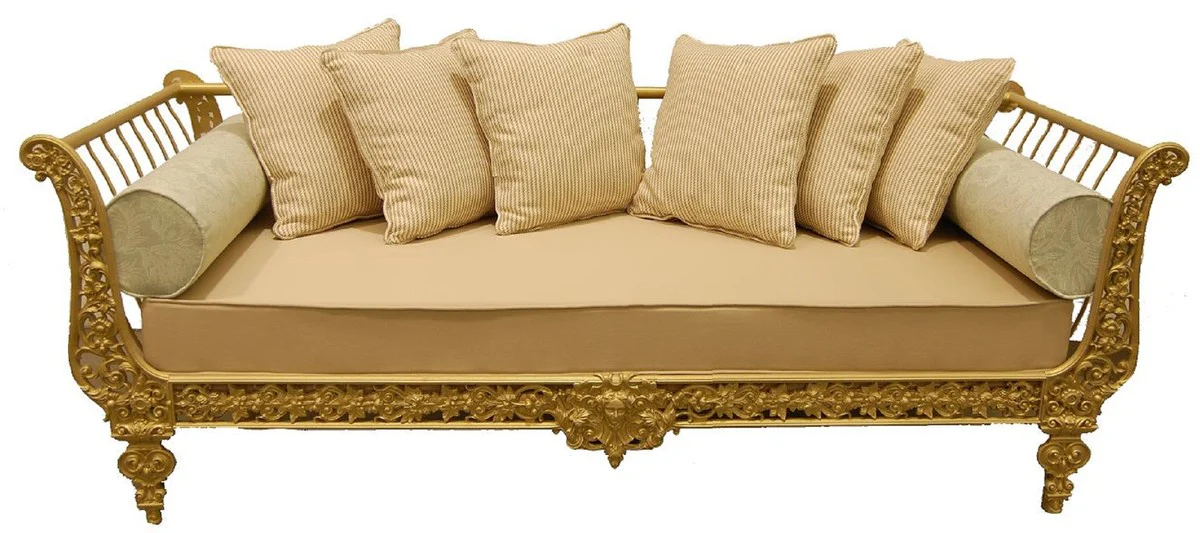 Casa Padrino sofá barroco de lujo oro 212 x 87 x A. 77 cm - Sofá de hierro forjado forjado a mano con cojines - Sofá de Salón - Sofá de Jardín - Sofá de Patio - Muebles Barrocos