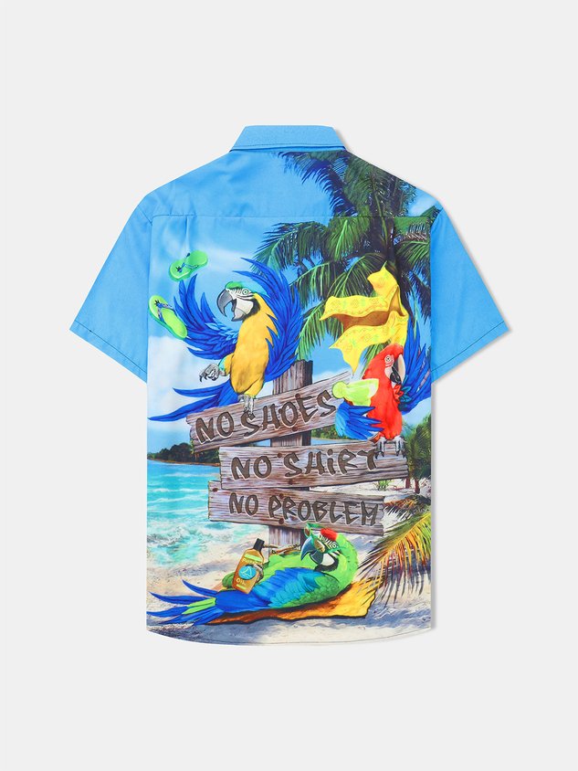 Parrots Chest Pocket Short Sleeve Hawaiian Shirt