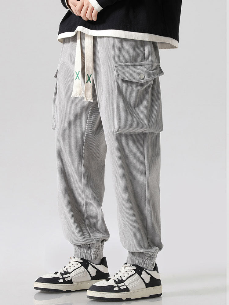 Drawstring Corduroy Cargo Pants