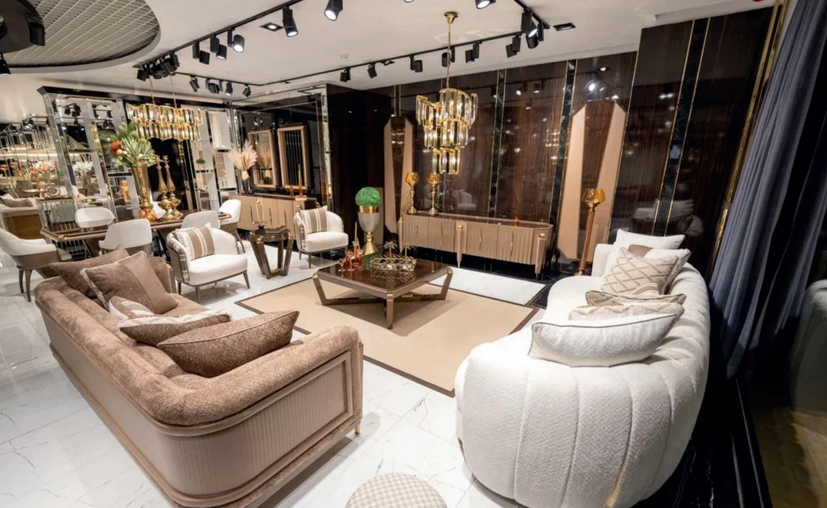 Casa Padrino Sof¨¢ de Lujo Marr¨®n / Oro - Sof¨¢ de Sal¨®n - Sof¨¢ de Hotel - Muebles de Sal¨®n - Muebles de Hotel - Muebles de Lujo