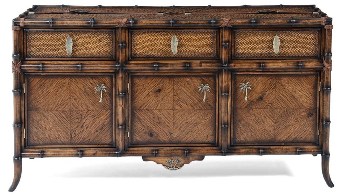 Casa Padrino aparador de estilo vintage de lujo marr¨®n 180 x 50 x A. 90 cm - Armario de madera maciza con 3 cajones y 3 puertas - Muebles de madera maciza - Muebles de estilo vintage de lujo