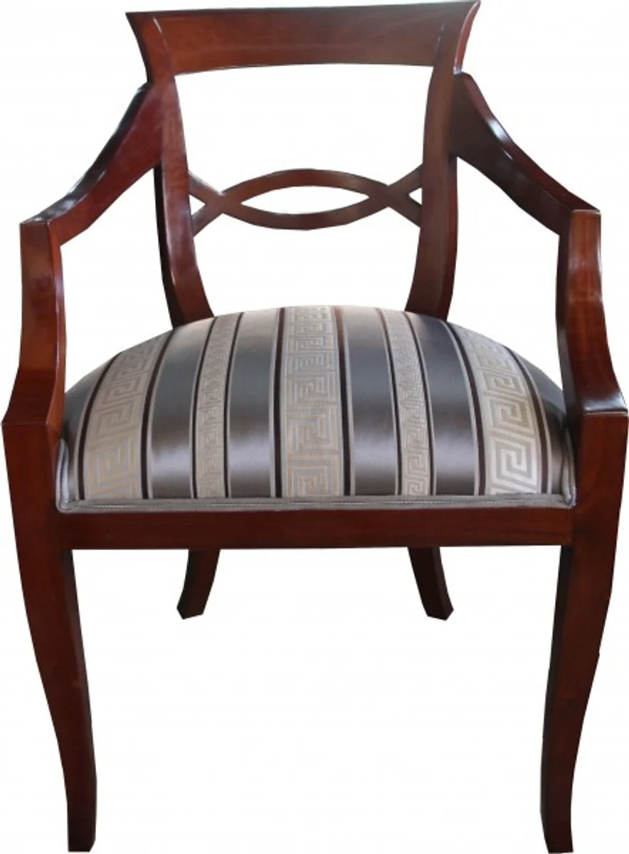 Casa Padrino Biedermeier silla de comedor de lujo con el patr¨®n de meandro tela marr¨®n Mod2 - Muebles restaurante Hotel Catering