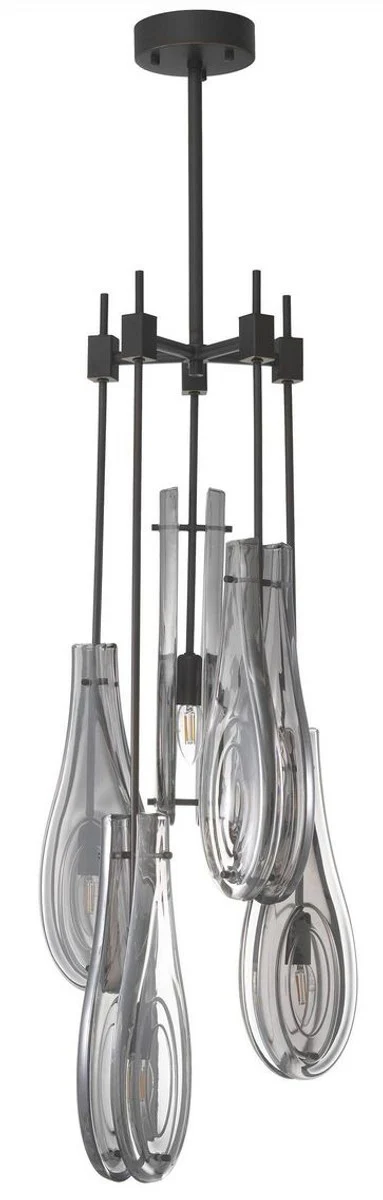 Casa Padrino lámpara de araña de lujo bronce / gris Ø 37 x A. 95,5 cm - Lámpara de araña moderna de metal con pantallas de vidrio - Calidad de Lujo