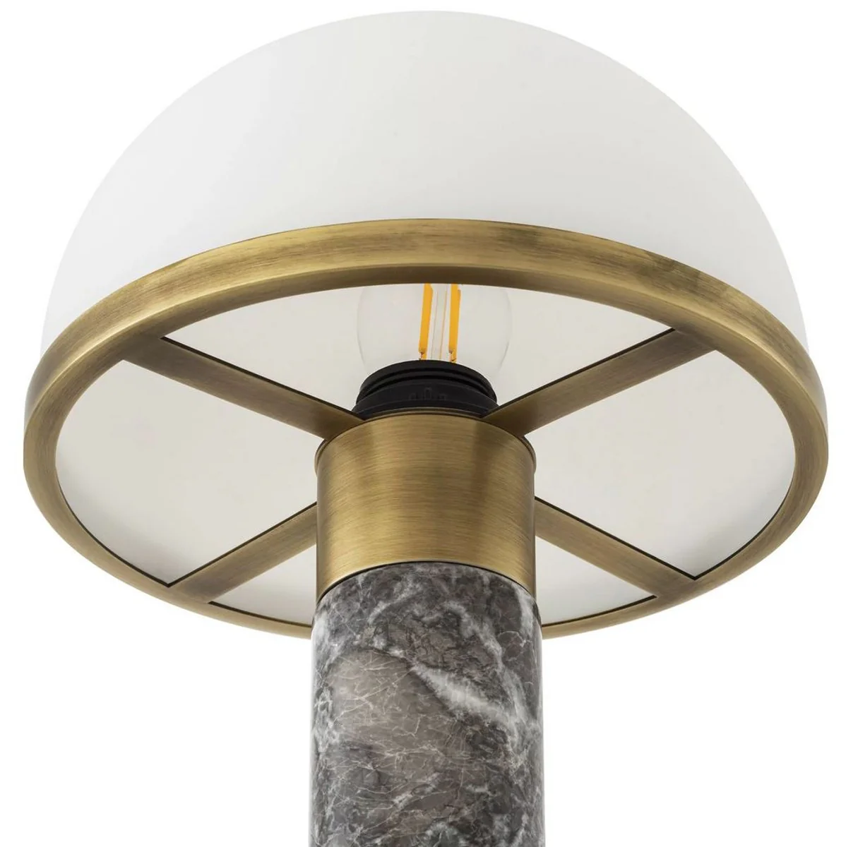 Casa Padrino lámpara de mesa de lujo gris / latón antiguo / blanco Ø 21 x A. 41 cm - Lámpara de escritorio con mármol de alta calidad y pantalla de vidrio - Iluminación de lujo - Muebles de lujo