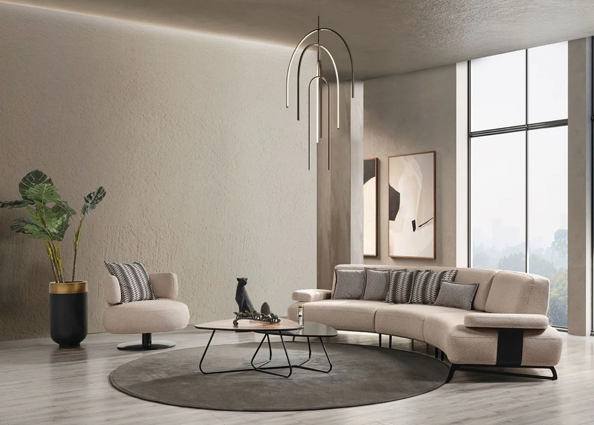 Casa Padrino sof¨¢ de lujo con respaldos regulables beige / negro 350 cm