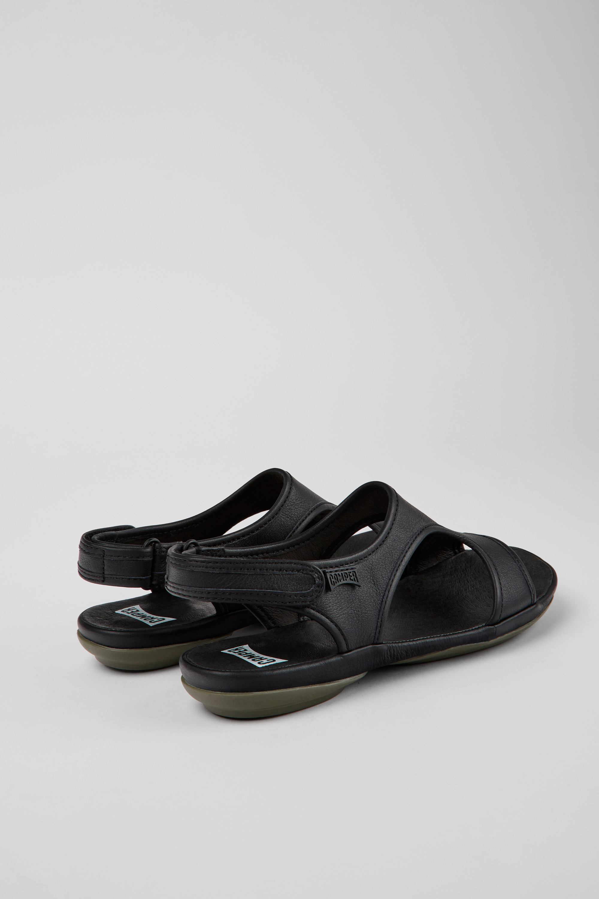 Right - Black leather sandals for women
