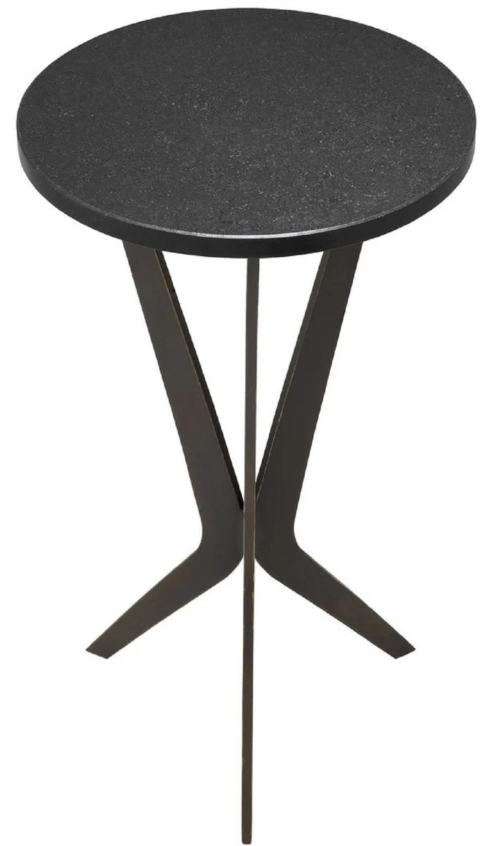 Casa Padrino mesa auxiliar de lujo negro / bronce ? 30,5 x A. 52 cm - Mesa redonda con tapa de granito y patas de metal - Muebles de sal¨®n - Muebles de Lujo