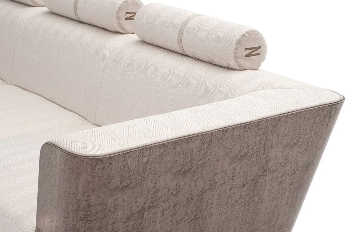Casa Padrino sof¨¢ de lujo crema / gris / oro 280 x 98 x A. 85 cm - Sof¨¢ de sal¨®n - Sof¨¢ de hotel - Muebles de sal¨®n - Muebles de hotel - Muebles de lujo - Interiores de lujo