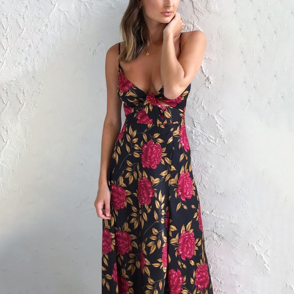 Elegant Holiday Style Sling Print Dress