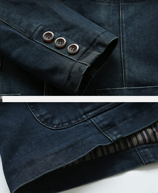 Solid Denim Lapel Neck Blazer