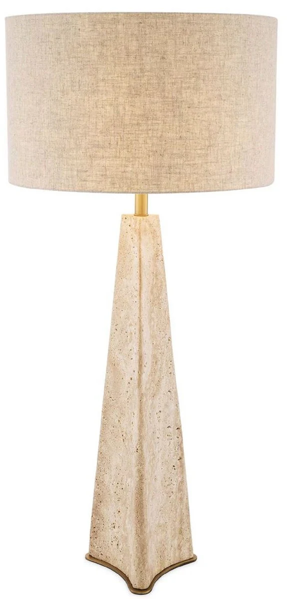 Casa Padrino lámpara de mesa de lujo beige / latón antiguo Ø 48 x A. 106,5 cm - Lámpara de escritorio travertino pantalla redonda - Lámparas de lujo - Colección de lujo
