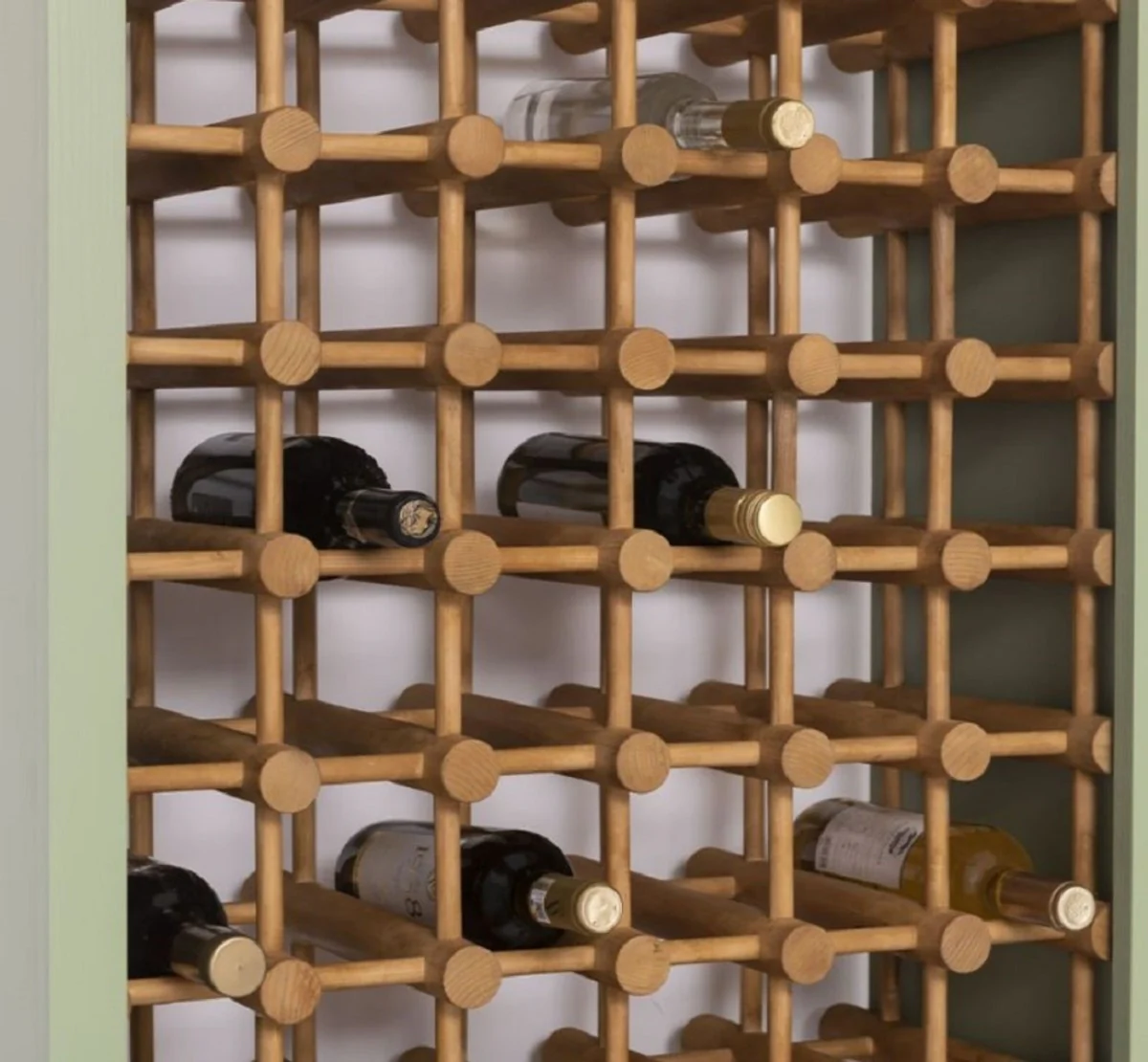 Casa Padrino armario de vino de madera maciza de estilo campestre verde / natural 68 x 35 x A. 200 cm - Estante de vino de madera maciza en estilo campestre - Mueble bar de estilo campestre