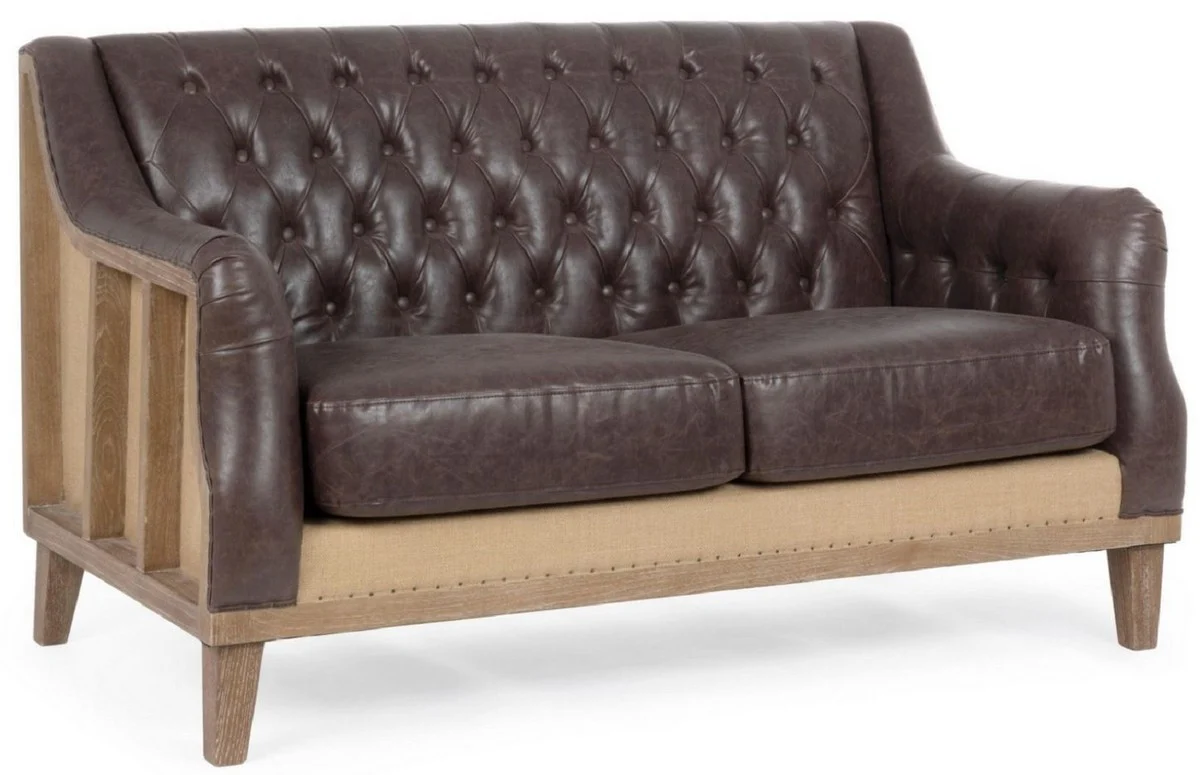 Casa Padrino sof¨¢ Chesterfield de lujo en cuero artificial marr¨®n oscuro / natural 140 x 85 x A. 85 cm - Sof¨¢ de sal¨®n - Muebles de sal¨®n - Muebles Chesterfield - Muebles de lujo