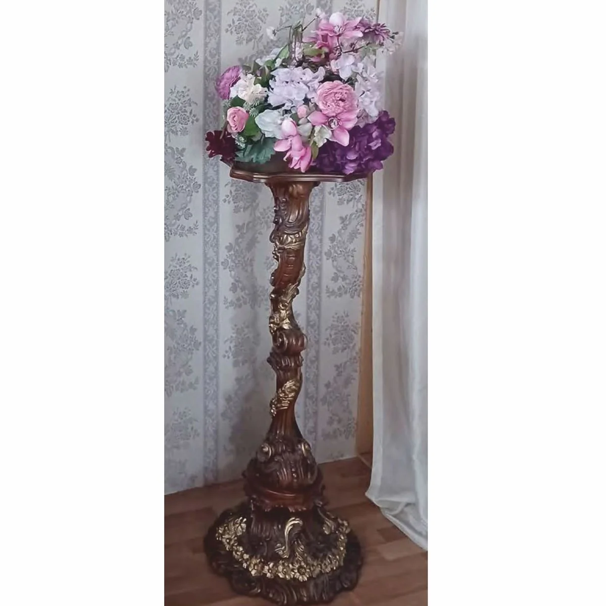 Casa Padrino Columna Barroco de Lujo Marr¨®n / Oro A. 115 cm - Muebles Barrocos - Hecho en Italia