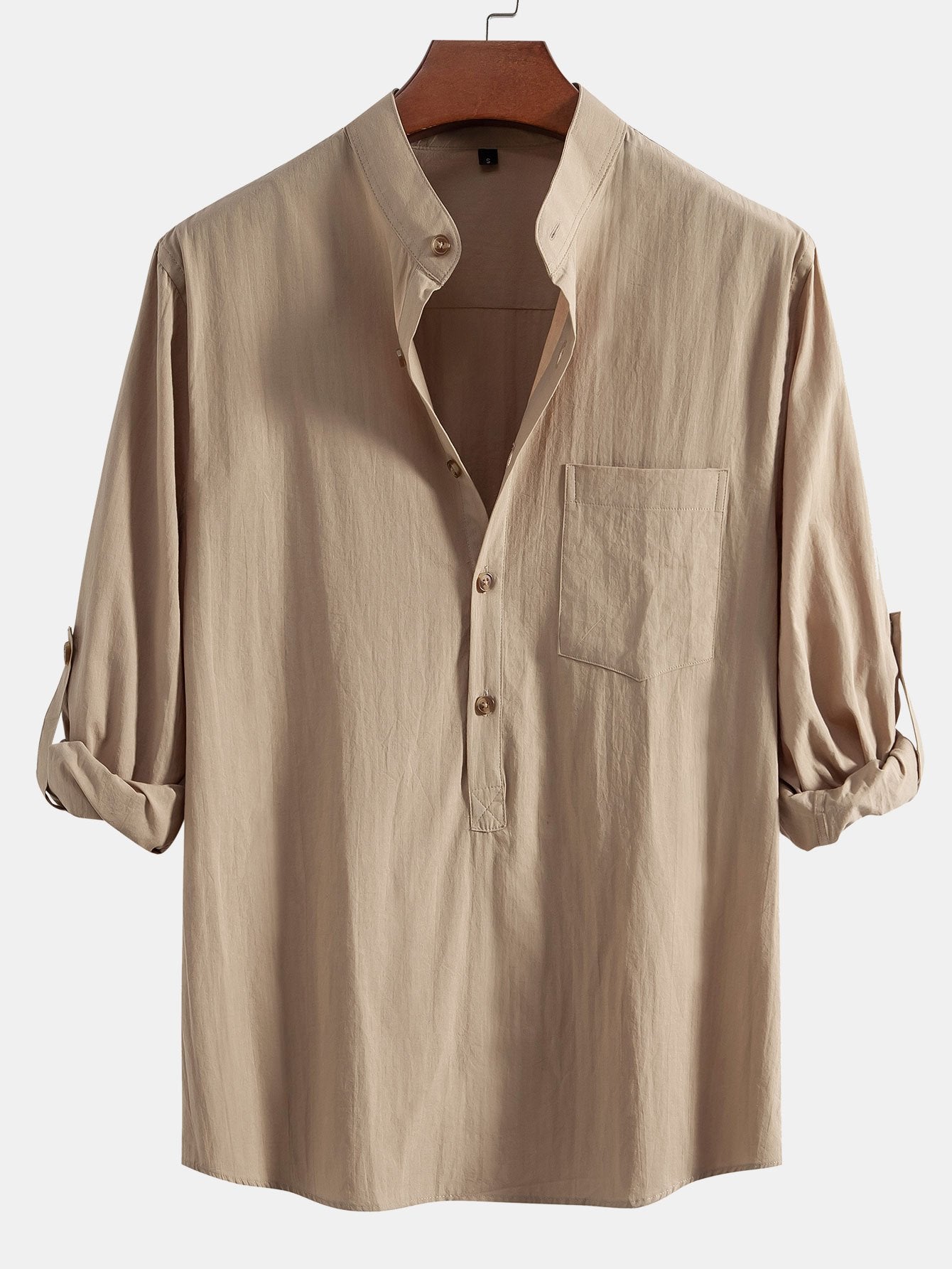 Long Sleeve Linen Look Henley Collar Shirt & Straight Leg Linen Pants