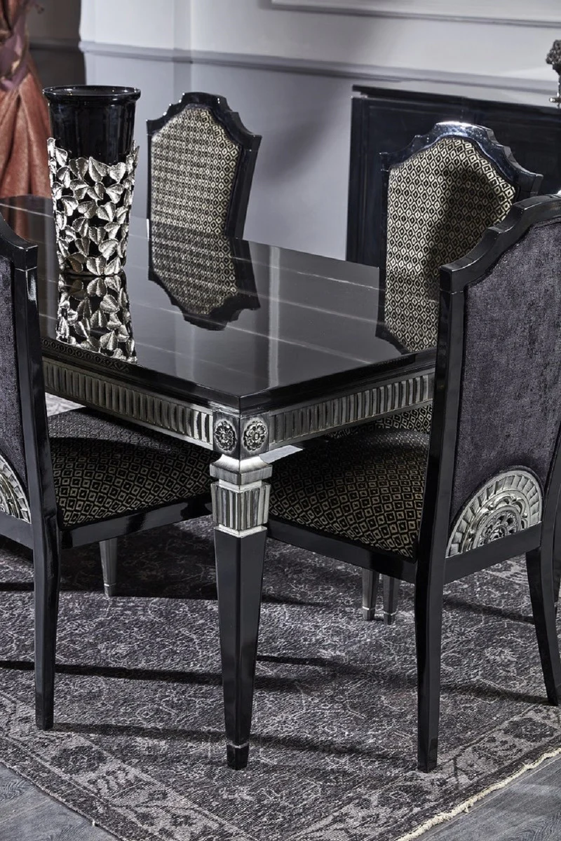 Casa Padrino mesa de comedor barroco de lujo negro / plata - Mesa de comedor noble de madera maciza - Magn¨ªfico muebles de comedor barrocos