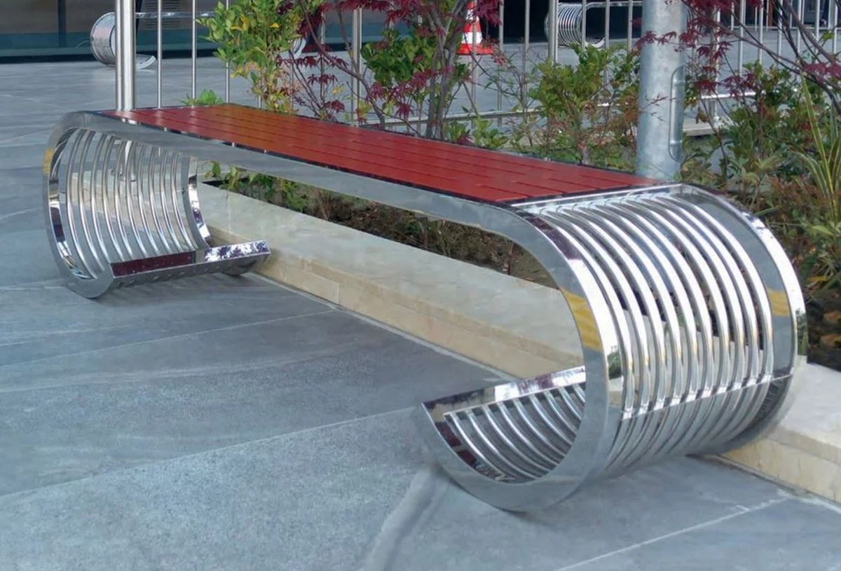 Casa Padrino banco de parque de lujo - Banco de ciudad plata / marr¨®n 190 cm - Muebles de parque y exterior