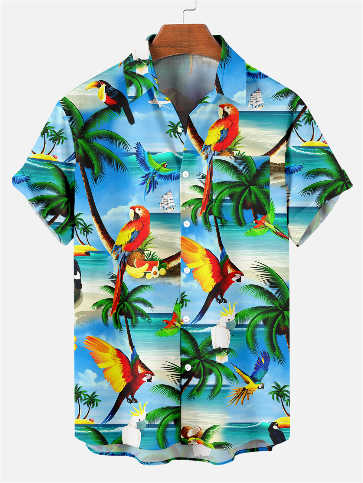 Suitmens Men's Tiki Party Hawaiian Vacation Print Three-Piece Set 030