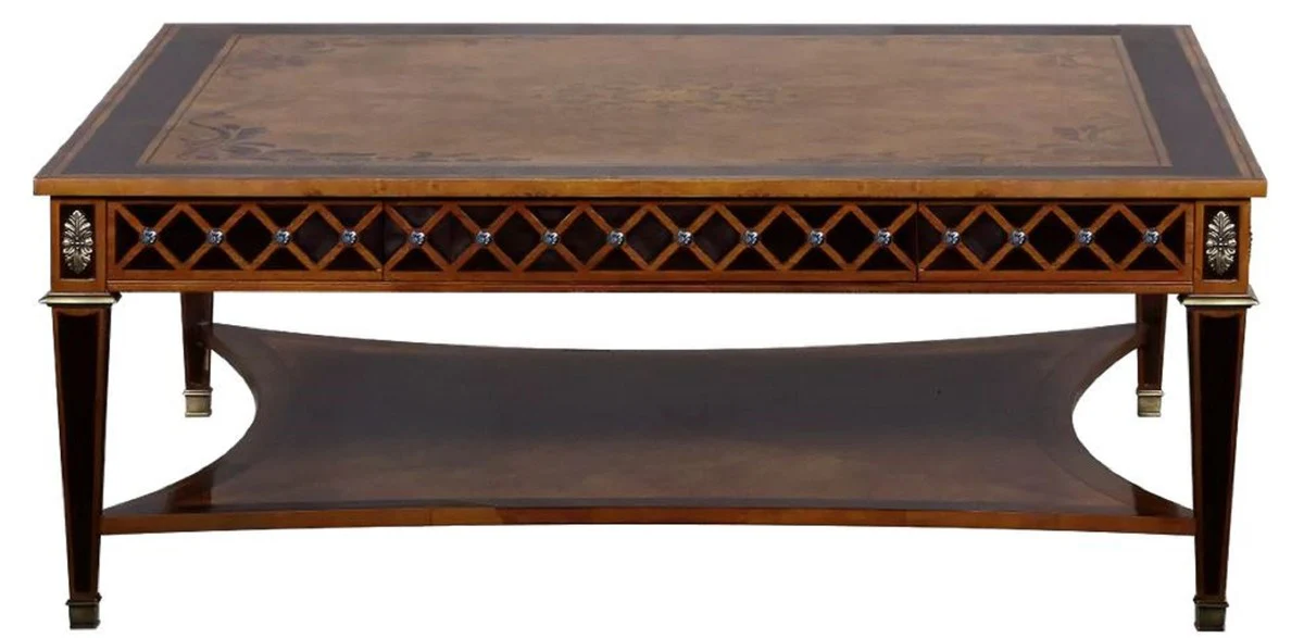 Casa Padrino mesa de centro Art Deco de lujo natural / marqueter¨ªa marr¨®n / plata / lat¨®n antiguo 130 x 130 x A. 50 cm - Mesa de sal¨®n cuadrada - Muebles de sal¨®n Art Deco de lujo