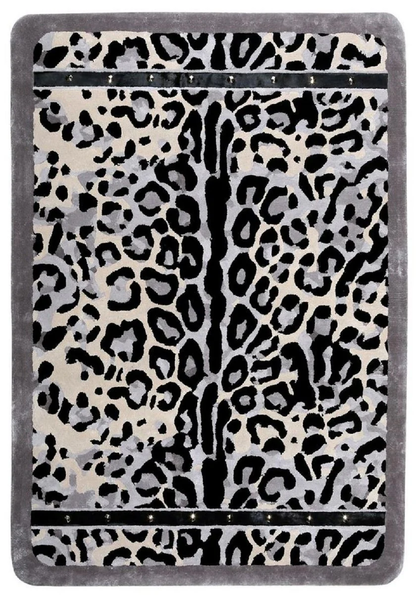 Casa Padrino alfombra de lujo con diseño de leopardo gris / crema / negro 160 x 230 cm - Alfombra rectangular para salón - Alfombra moderna para dormitorio - Interior de lujo - Calidad de lujo