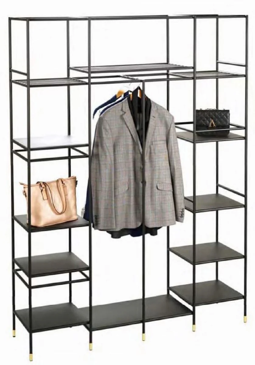 Casa Padrino armario de estanter¨ªa de metal de lujo negro / lat¨®n 150 x 40 x A. 200 cm - Armario de Sal¨®n - Armario de Oficina - Muebles de Metal