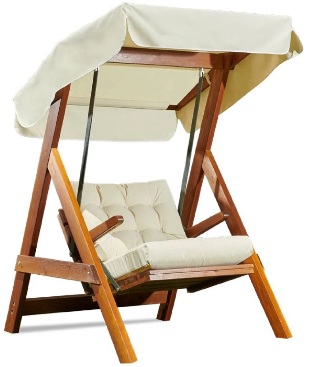 Casa Padrino columpio de Hollywood de lujo crema / marr¨®n - Columpio de jard¨ªn moderno resistente a la intemperie con toldo para el sol - Muebles de Terraza - Muebles de Jard¨ªn - Colecci¨®n de Lujo