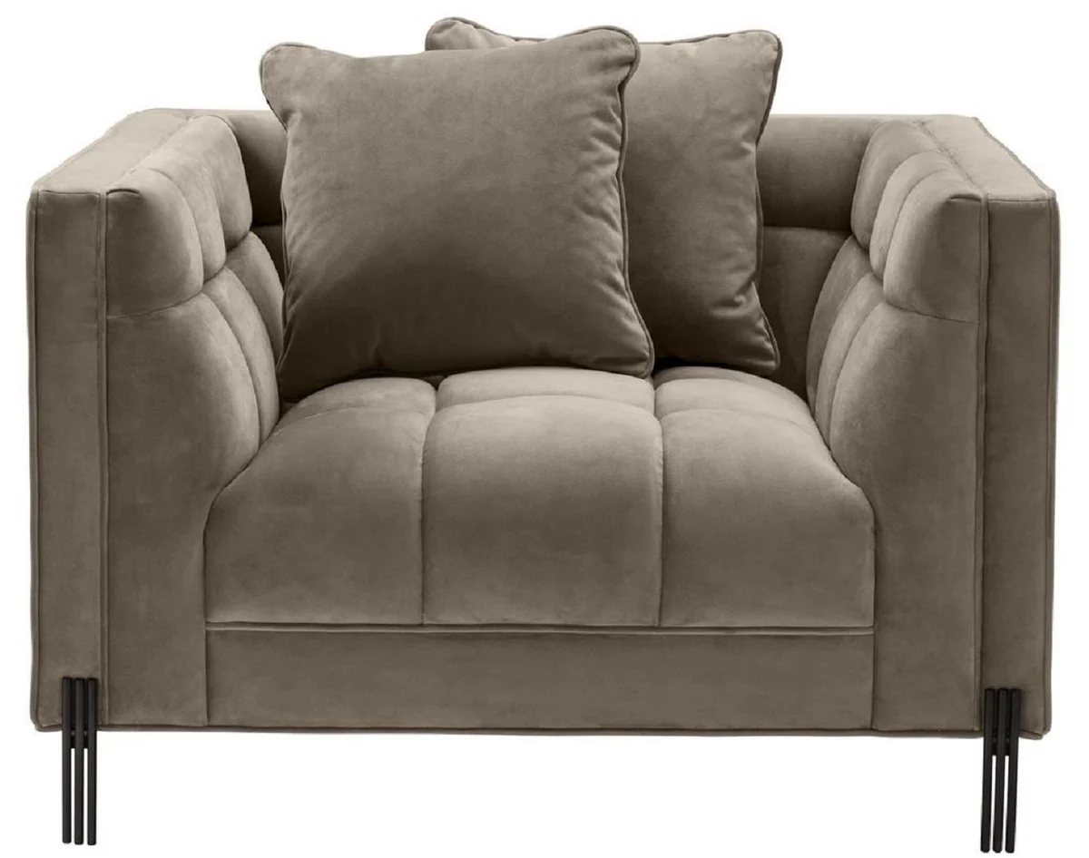 Casa Padrino sill¨®n de terciopelo de lujo con 2 cojines greige / negro 104 x 95 x H. 68 cm - Muebles de Sal¨®n de Lujo