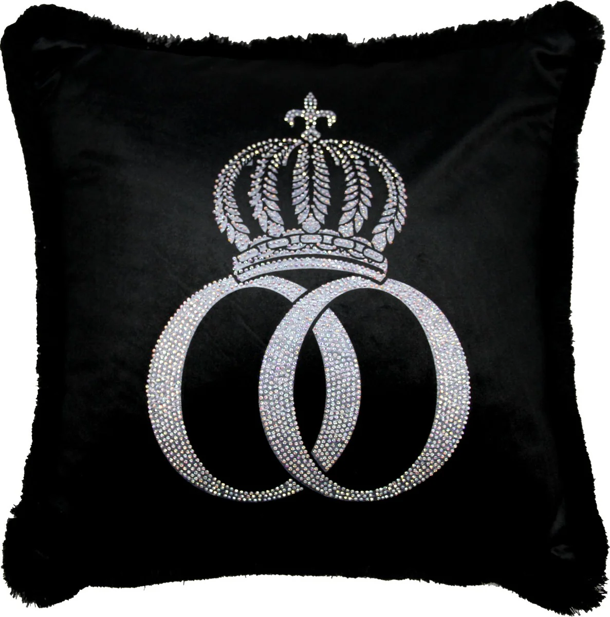 Harald Gl??ckler Luxury Cushion Pomp??s by Casa Padrino Black / Silver Crown Deluxe with rhinestones