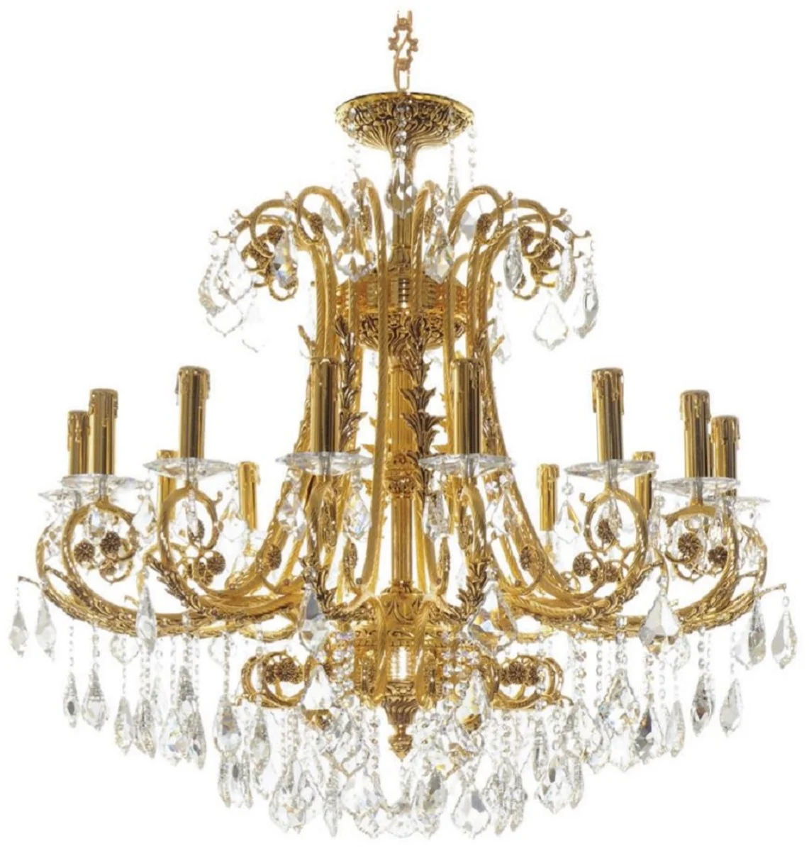 Casa Padrino araña de luces barroco de lujo oro Ø 100 x A. 90 cm - Magnífica lámpara de araña de latón con cristal fino - Luces Barrocos