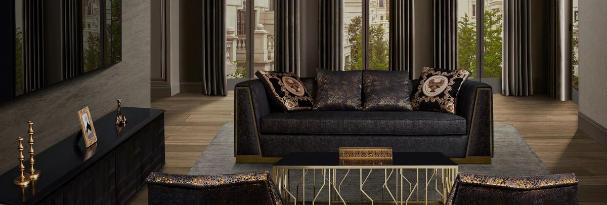 Casa Padrino sof¨¢ de sala de estar de lujo con cojines decorativos negro / oro 238 x 97 x A. 72 cm - Muebles de Lujo