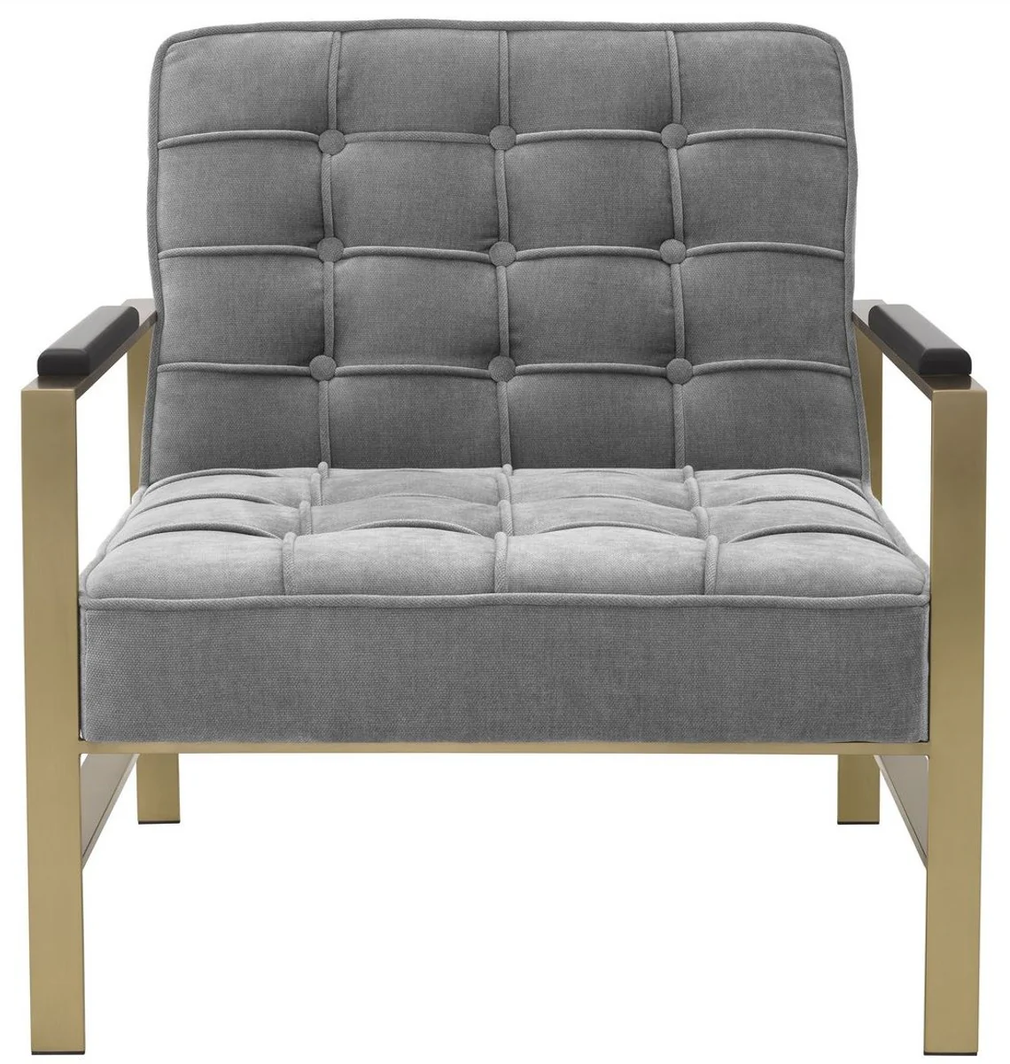 Casa Padrino sill¨®n de lujo gris / lat¨®n / negro 70,5 x 80,5 x A. 75 cm - Sill¨®n de sal¨®n con estructura de acero inoxidable - Muebles de sal¨®n de lujo