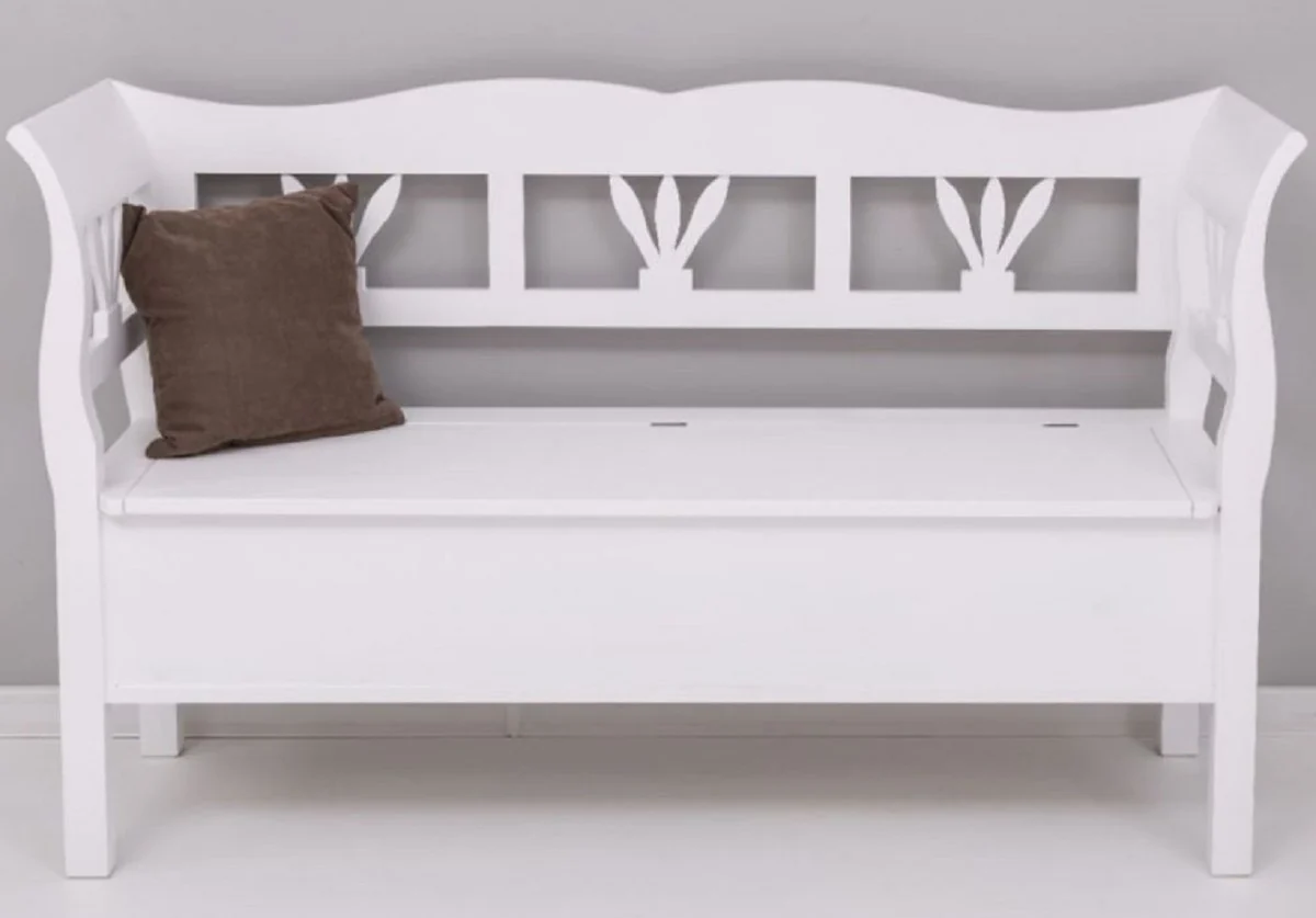 Casa Padrino banco de estilo campestre blanco 163 x 48 x A. 92 cm - Banco de madera maciza con espacio de almacenamiento - Muebles de madera maciza - Muebles de estilo campestre